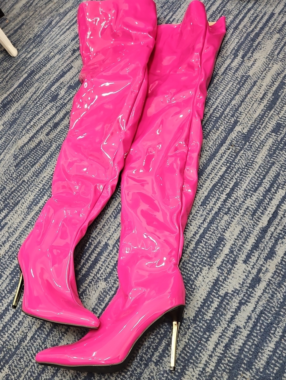 Hot Pink Patent Over-the-Knee Stiletto Boots